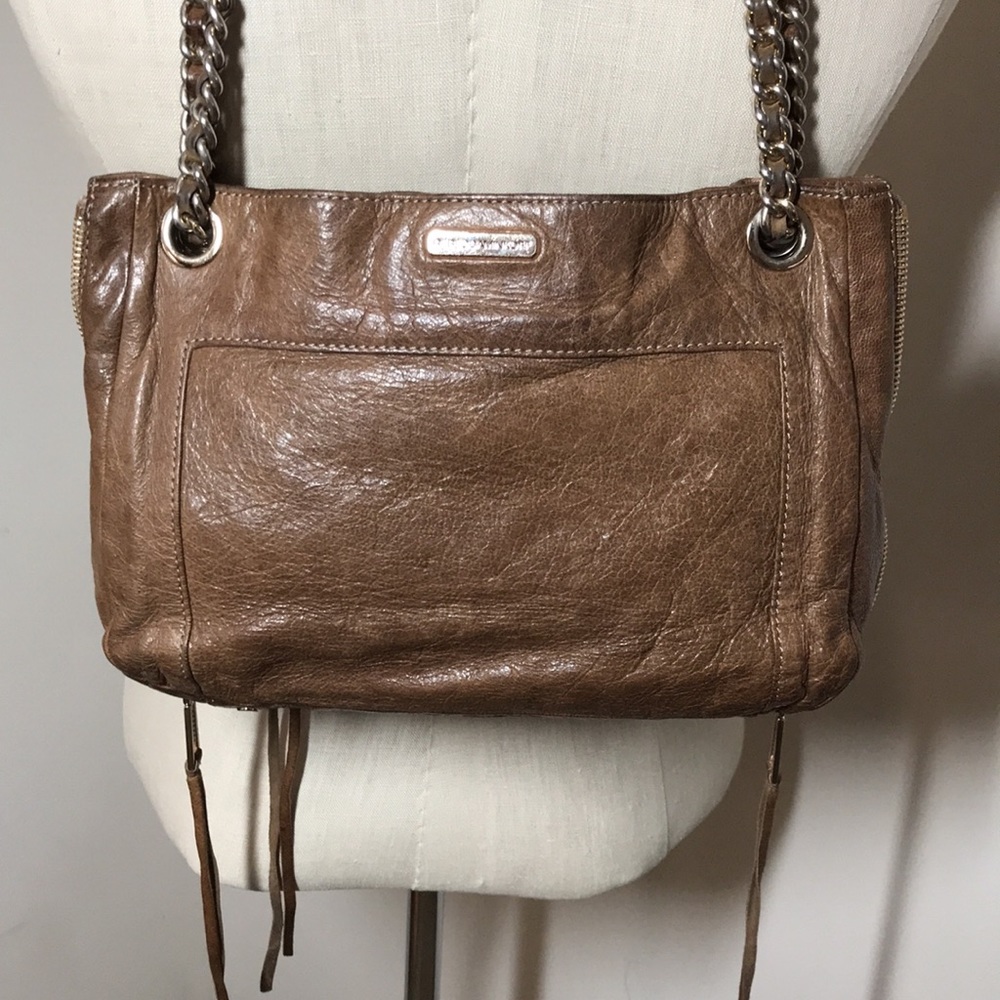 Vtg Rebecca Minkoff Brown Leather Double Chain Swing Bag Shoulder Crossbody BOHO